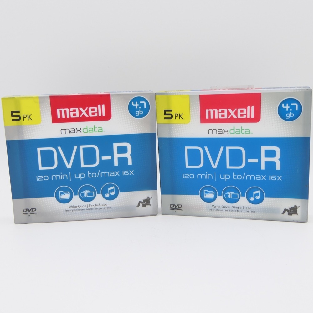 Maxell MaxData DVD-R 2 Packs of 5 Recordable DVD's 4.7GB 16x 120 Min Single Side